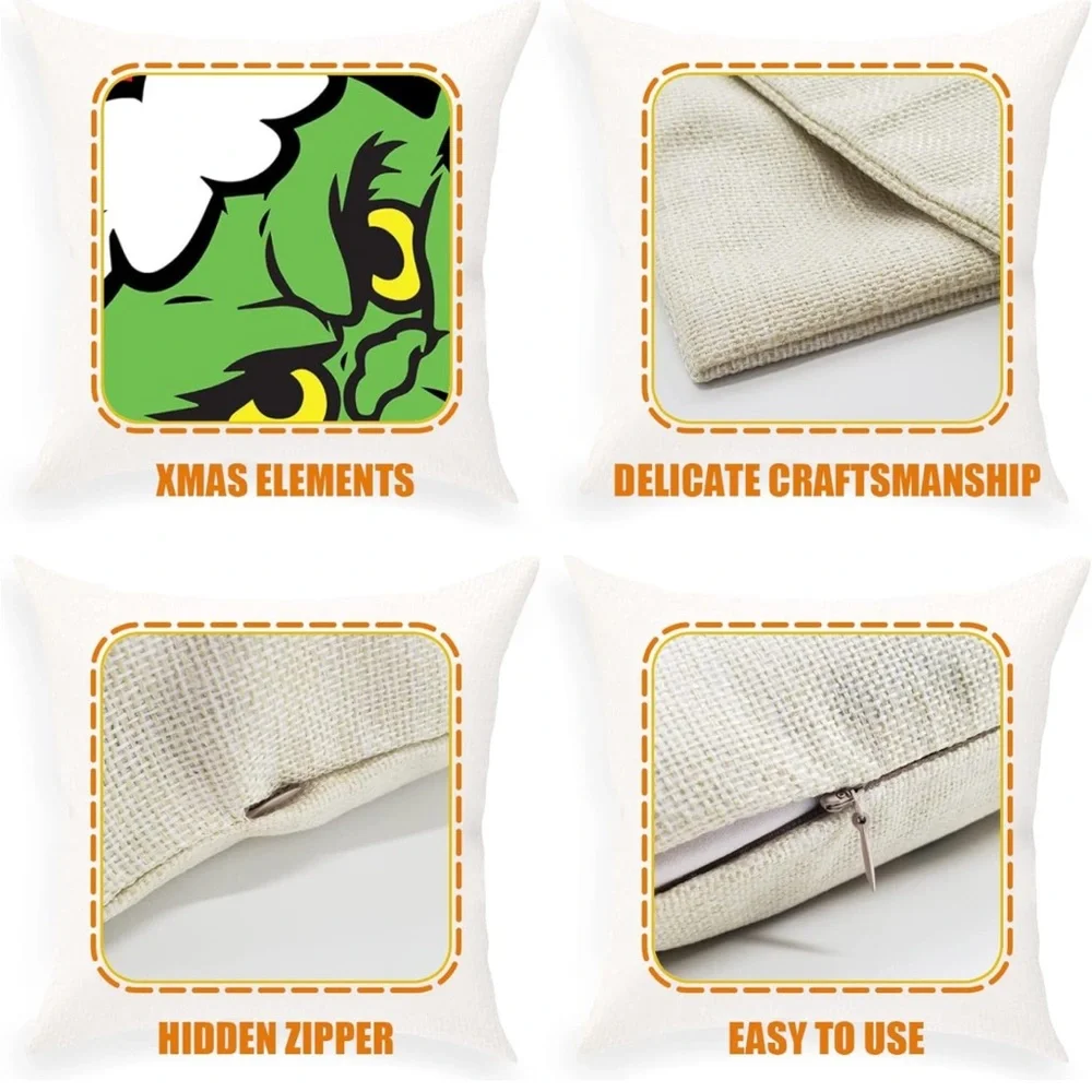 The Grinch Christmas Burlap Pillow Covers 4pack